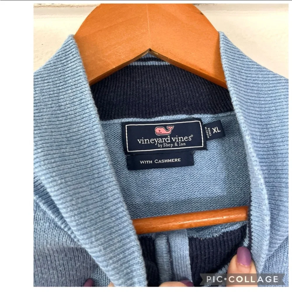 Vineyard Vines Men’s XL Cotton Cashmere 1/4 Zip Sweater Ocean Breeze